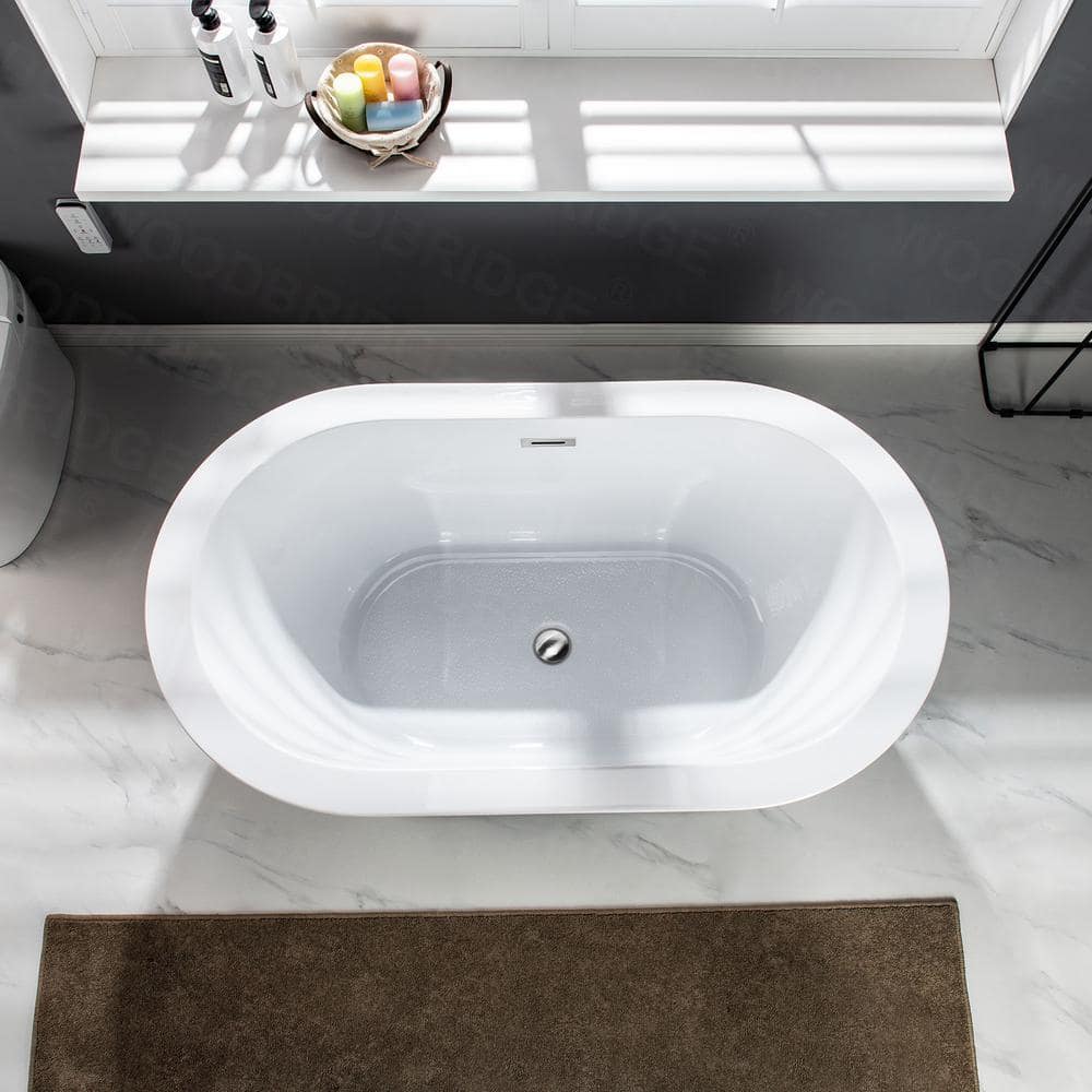 WOODBRIDGE Bridgewater 56 in. Acrylic Freestanding Double-Ended Soaking Bathtub with Drain and Overflow Included, White