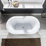 WOODBRIDGE Bridgewater 56 in. Acrylic Freestanding Double-Ended Soaking Bathtub with Drain and Overflow Included, White