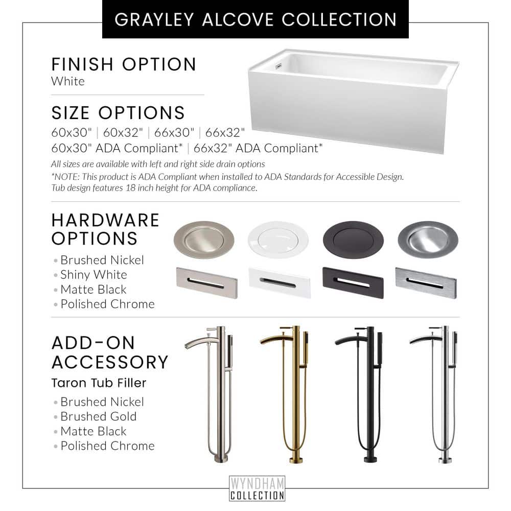 Wyndham Collection Grayley 60" x 32" Alcove Soaking Bathtub with Left Drain and Chrome Trim