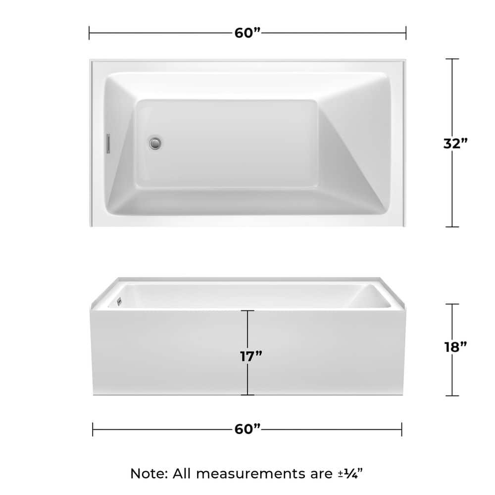 Wyndham Collection Grayley 60" x 32" Alcove Soaking Bathtub with Left Drain and Chrome Trim