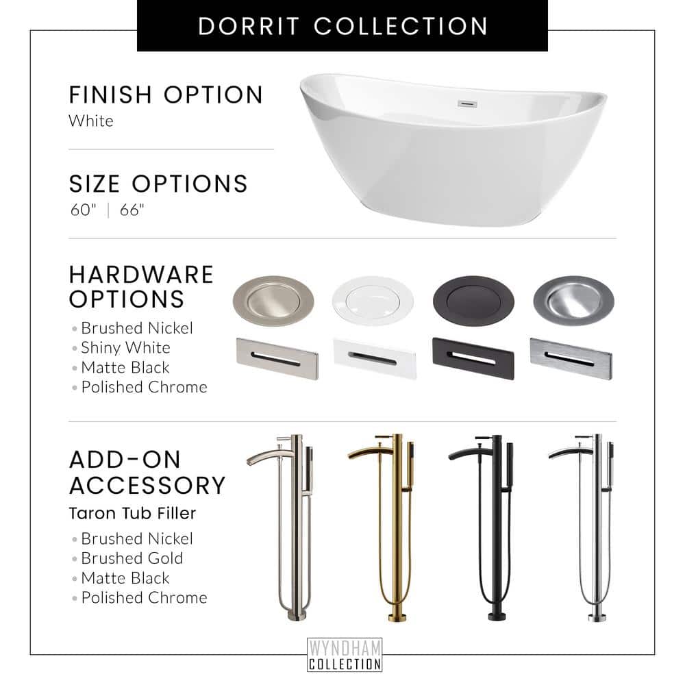 Wyndham Collection Dorrit 66" Freestanding Soaking Bathtub with Chrome Trim