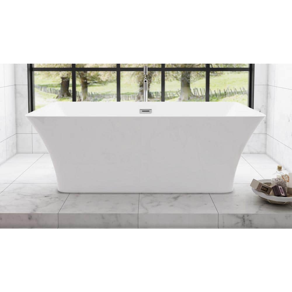 Wyndham Collection Tiffany 59 in. Acrylic Freestanding Soaking Tub in White
