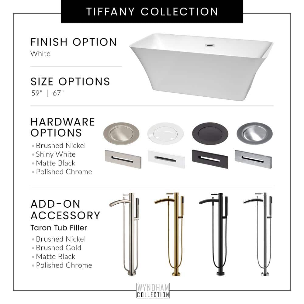 Wyndham Collection Tiffany 59 in. Acrylic Freestanding Soaking Tub in White