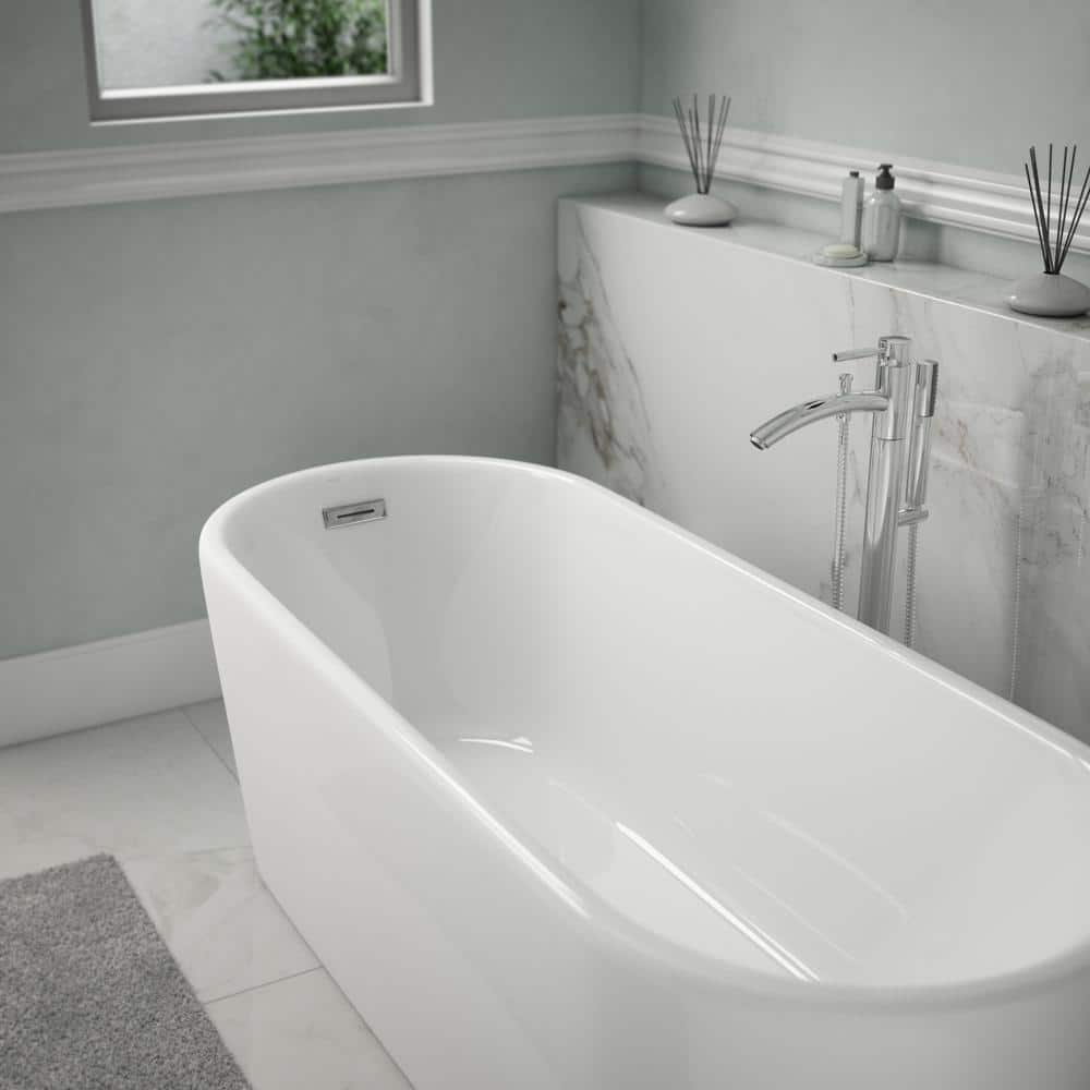 Wyndham Collection Ursula 67 in. Acrylic Freestanding Soaking Tub with Chrome Trim