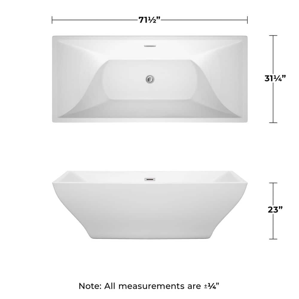 Wyndham Collection Maryam 70.75 in. Acrylic Freestanding Soaking Tub in White with Chrome Trim
