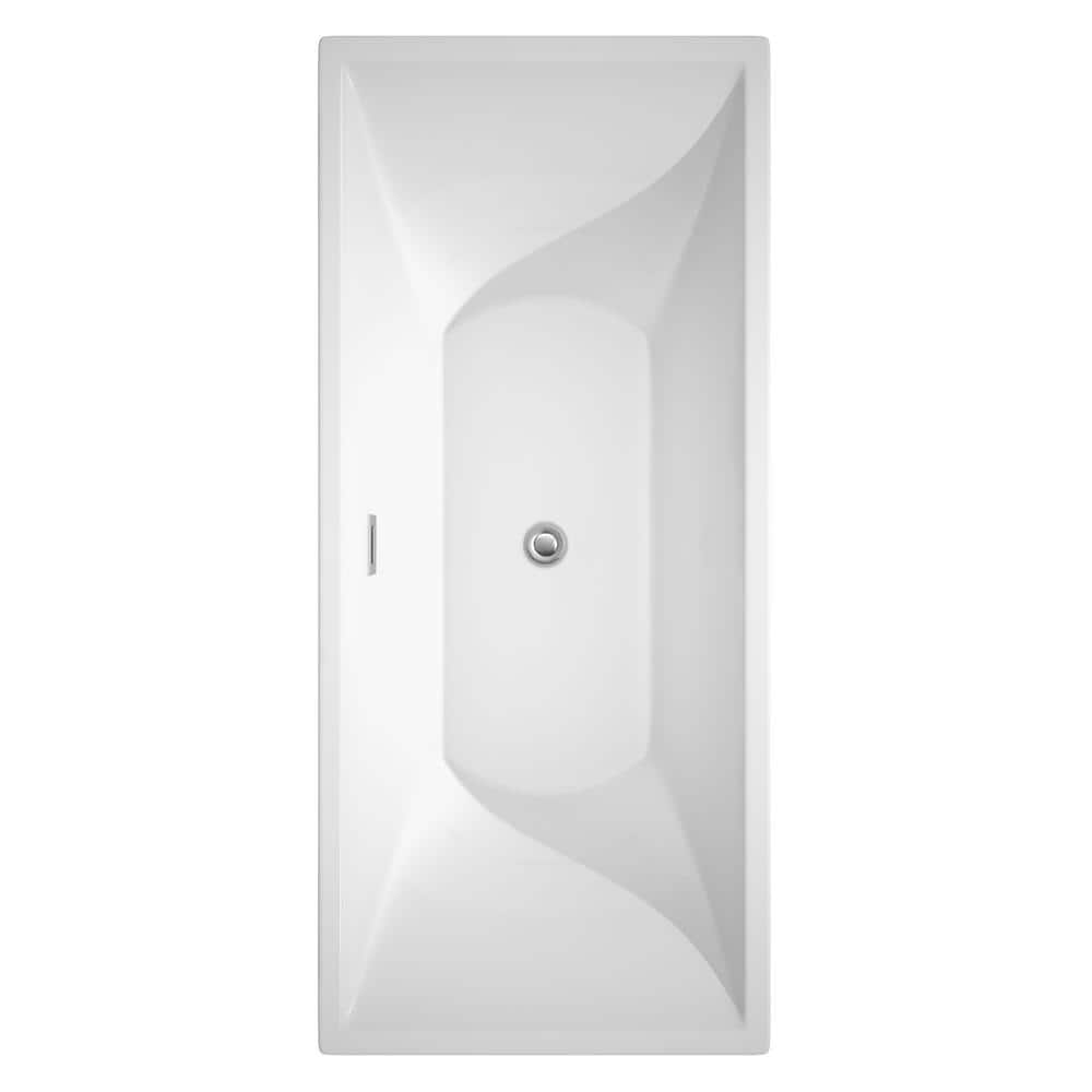 Wyndham Collection Maryam 70.75 in. Acrylic Freestanding Soaking Tub in White with Chrome Trim