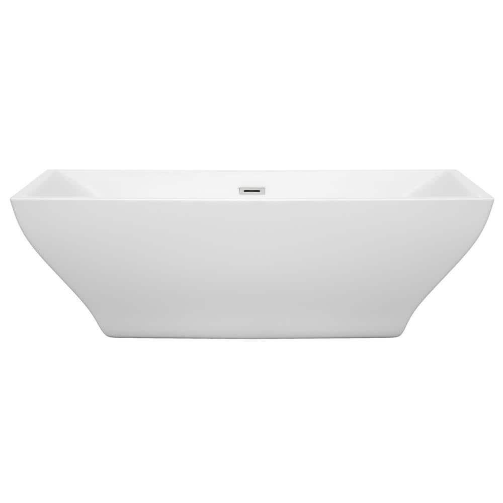 Wyndham Collection Maryam 70.75 in. Acrylic Freestanding Soaking Tub in White with Chrome Trim