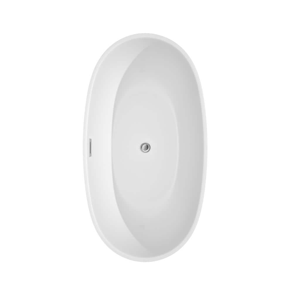 Wyndham Collection Juno 4.9 ft Acrylic Freestanding Bathtub - White with Chrome Trim