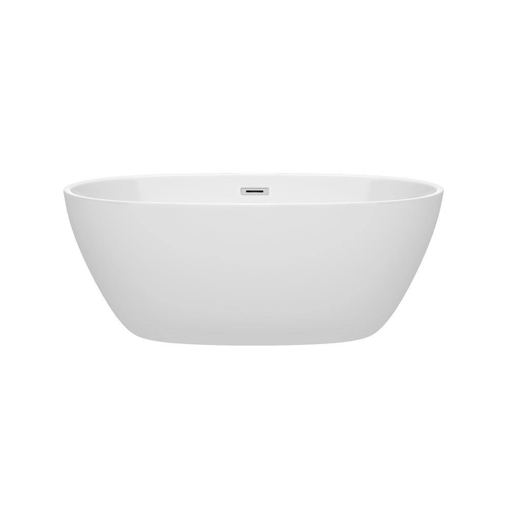 Wyndham Collection Juno 4.9 ft Acrylic Freestanding Bathtub - White with Chrome Trim