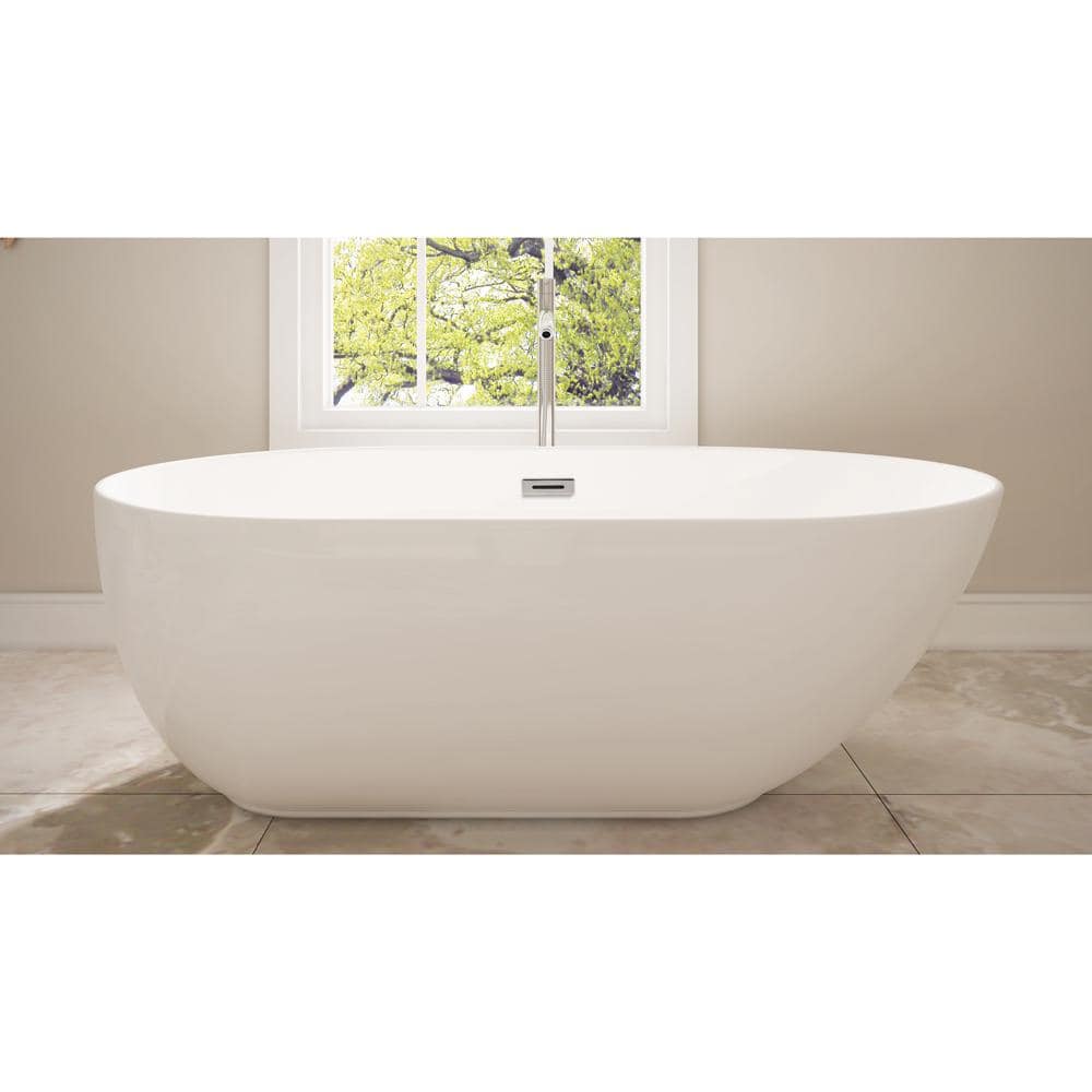 Wyndham Collection Melissa 65 in. Acrylic Freestanding Soaking Tub - White with Chrome Trim