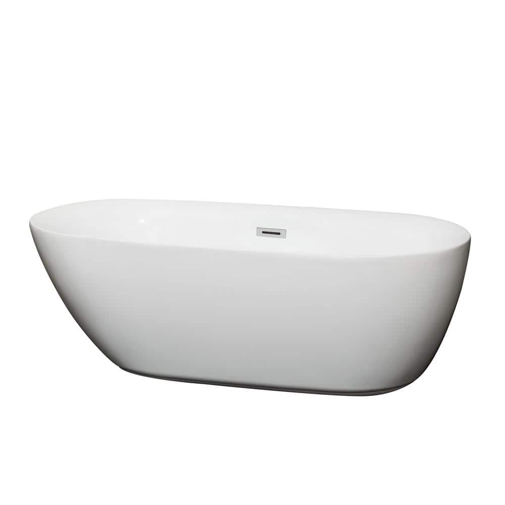 Wyndham Collection Melissa 65 in. Acrylic Freestanding Soaking Tub - White with Chrome Trim