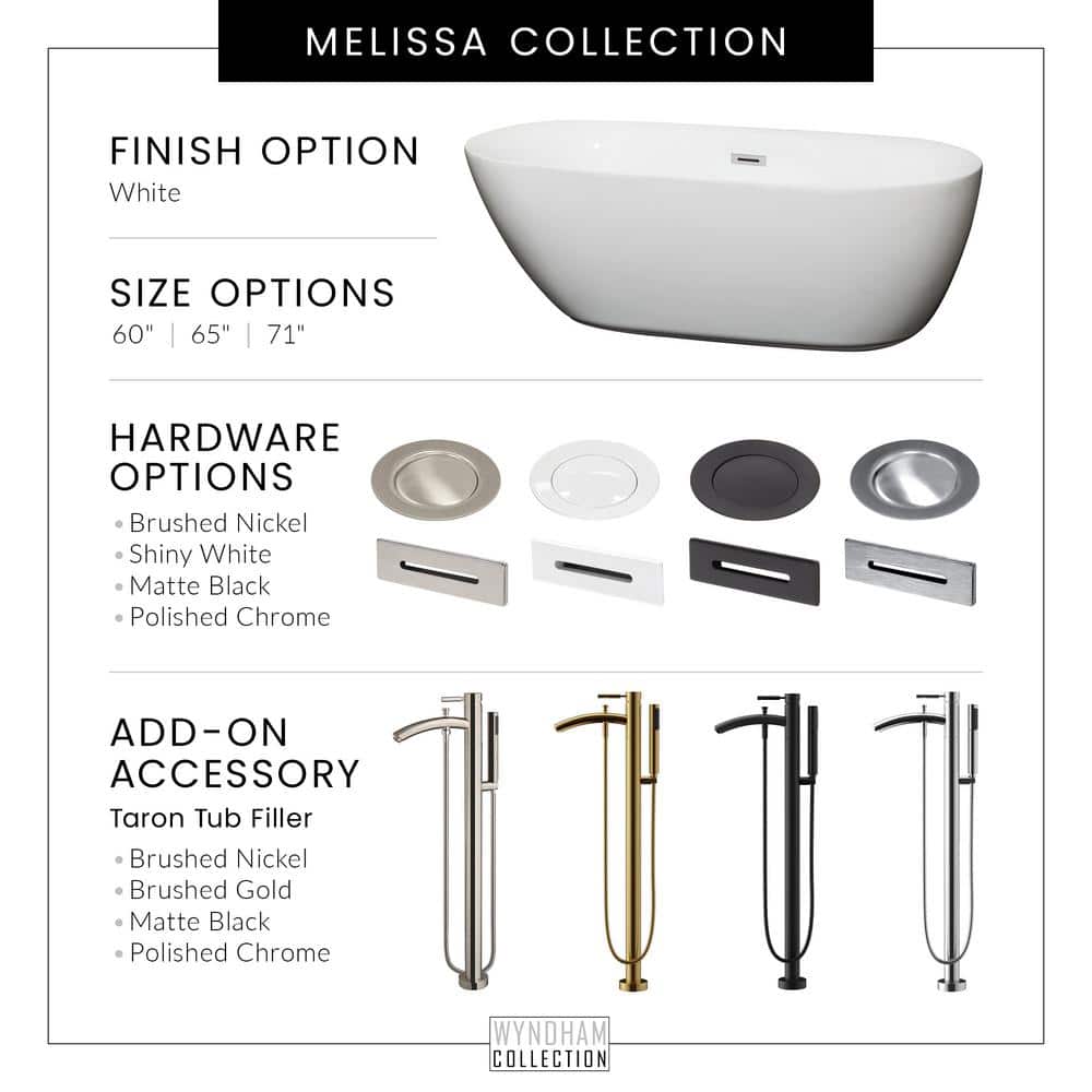Wyndham Collection Melissa 65 in. Acrylic Freestanding Soaking Tub - White with Chrome Trim