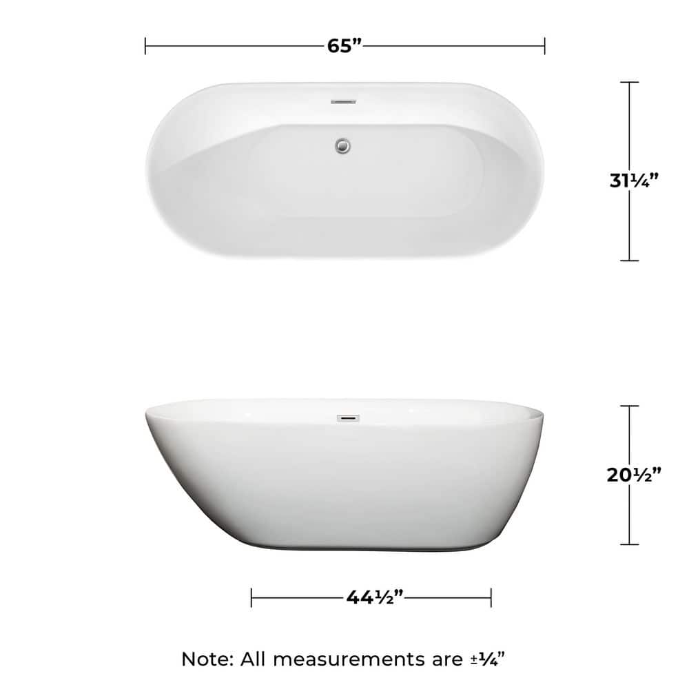 Wyndham Collection Melissa 65 in. Acrylic Freestanding Soaking Tub - White with Chrome Trim