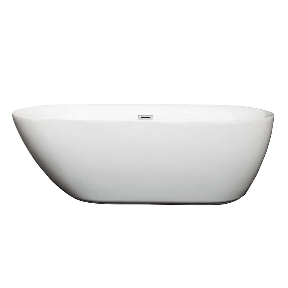 Wyndham Collection Melissa 65 in. Acrylic Freestanding Soaking Tub - White with Chrome Trim