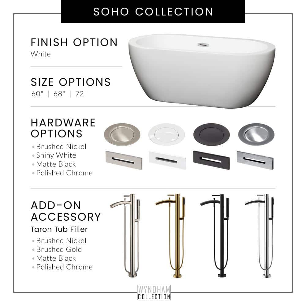 Wyndham Collection Soho 71.5 in. Acrylic Freestanding Soaking Tub in White