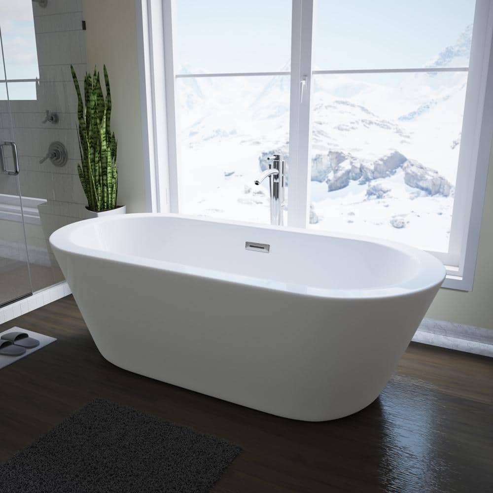 Wyndham Collection Mermaid 71 in. Acrylic Freestanding Soaking Tub in White
