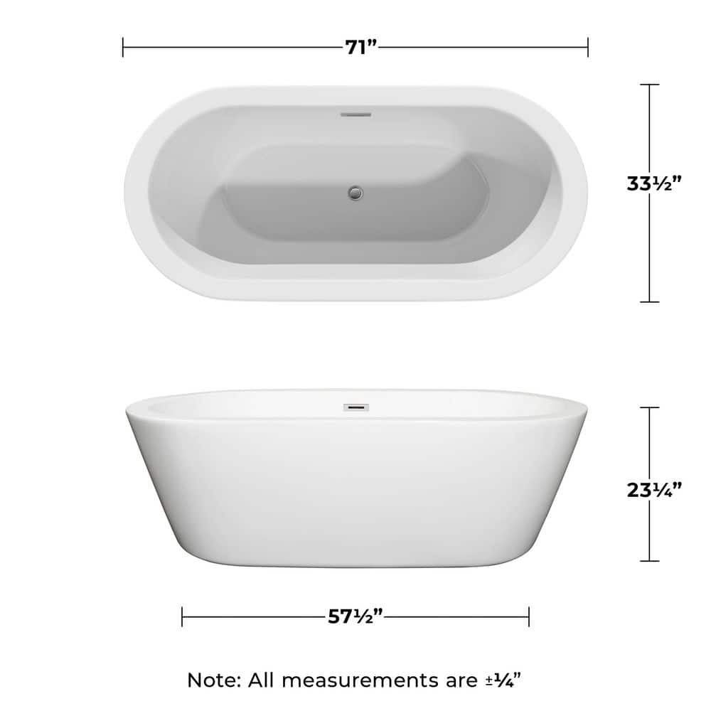 Wyndham Collection Mermaid 71 in. Acrylic Freestanding Soaking Tub in White