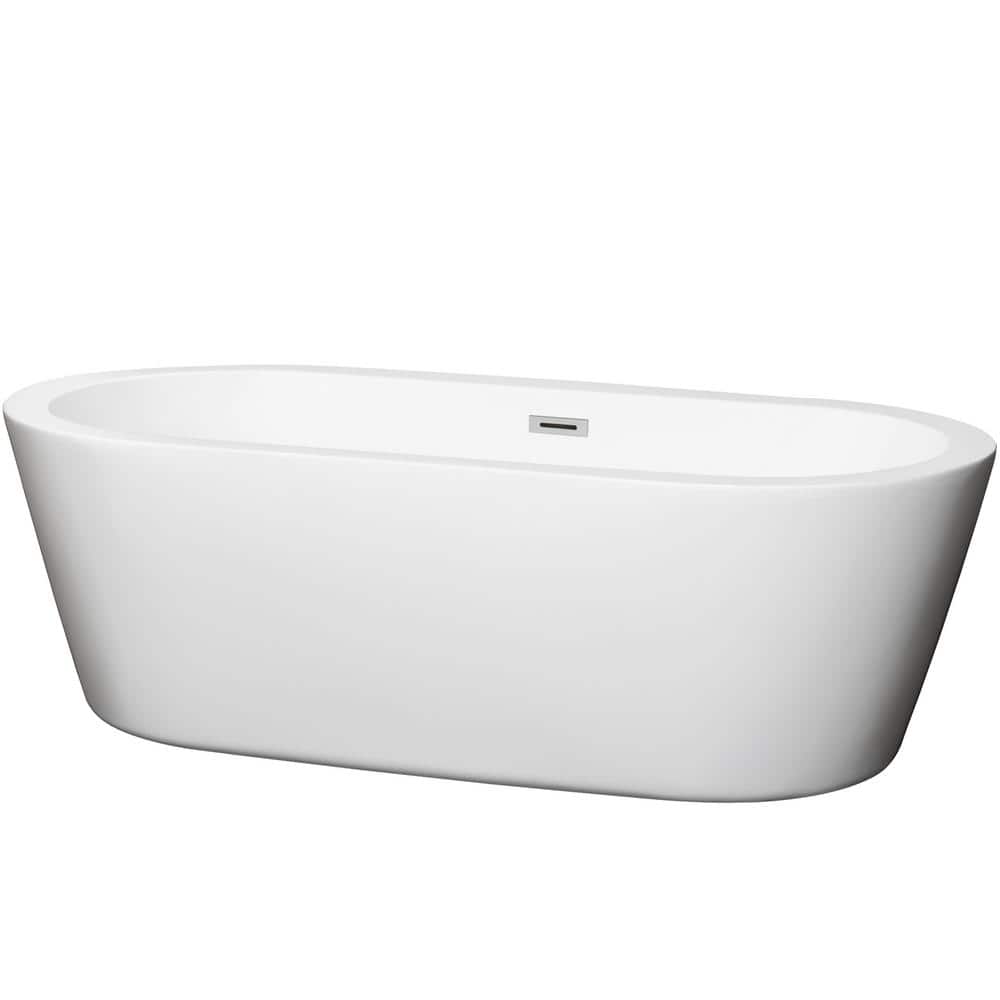 Wyndham Collection Mermaid 71 in. Acrylic Freestanding Soaking Tub in White