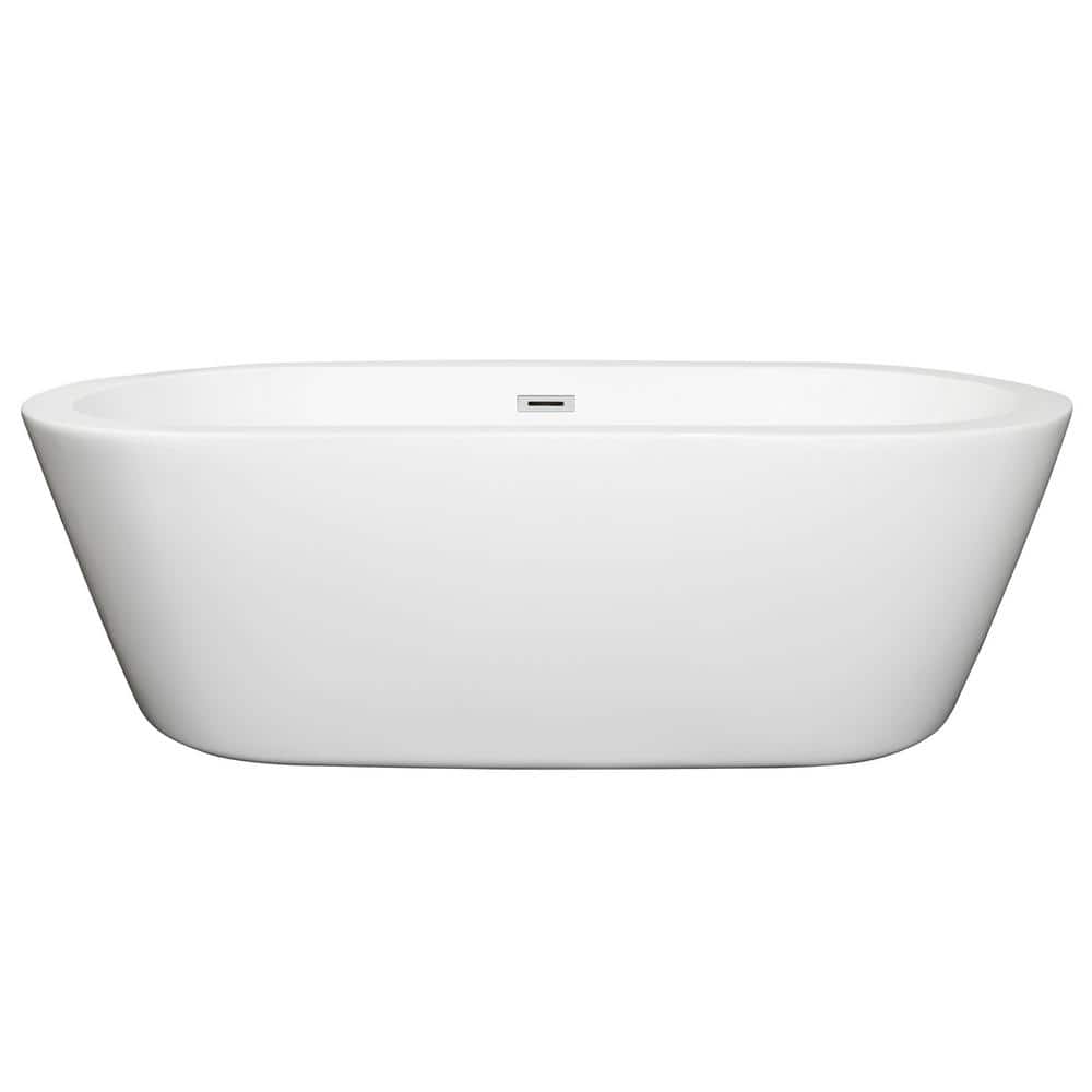 Wyndham Collection Mermaid 71 in. Acrylic Freestanding Soaking Tub in White