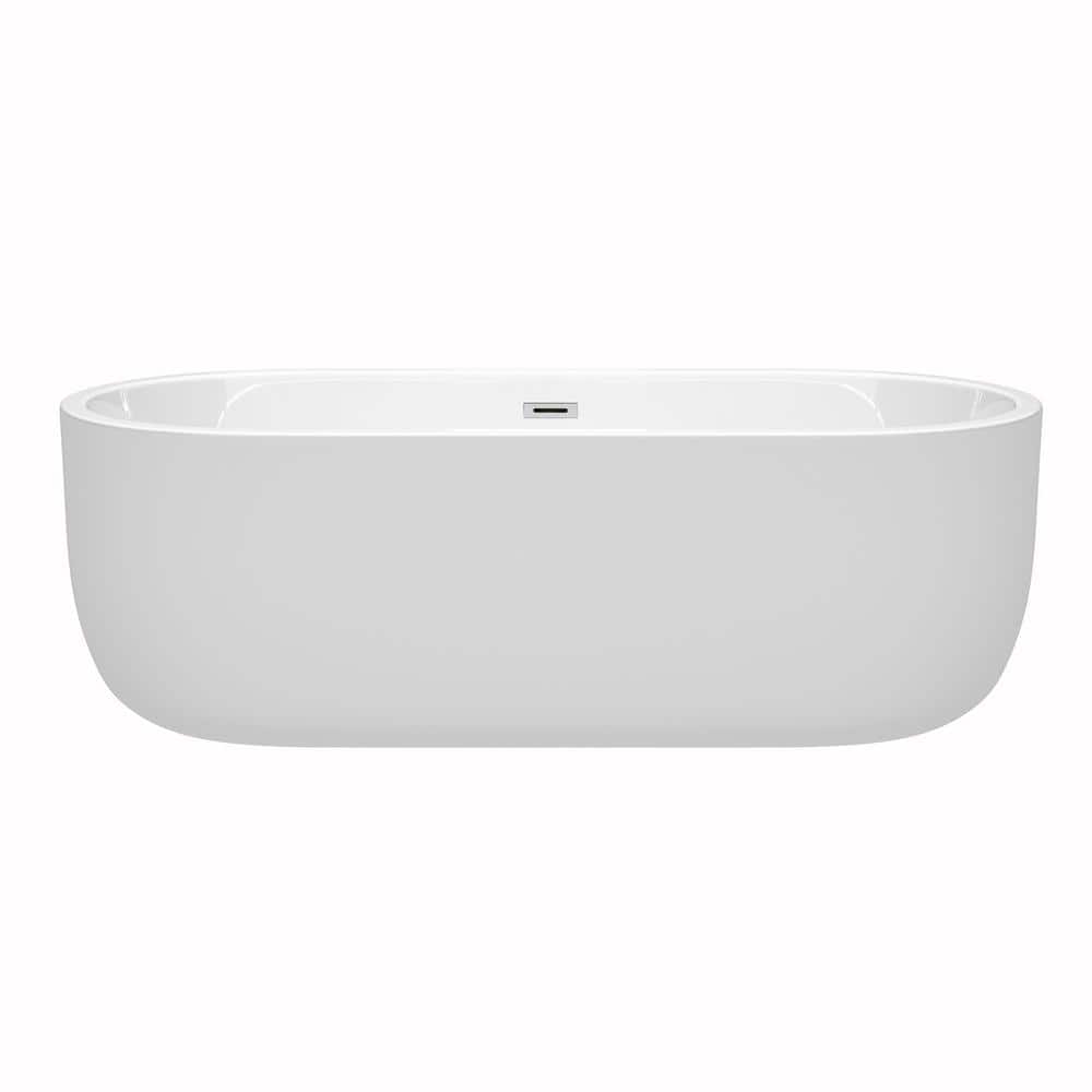Wyndham Collection Juliette 5.9 ft Acrylic Freestanding Bathtub in White with Chrome Trim