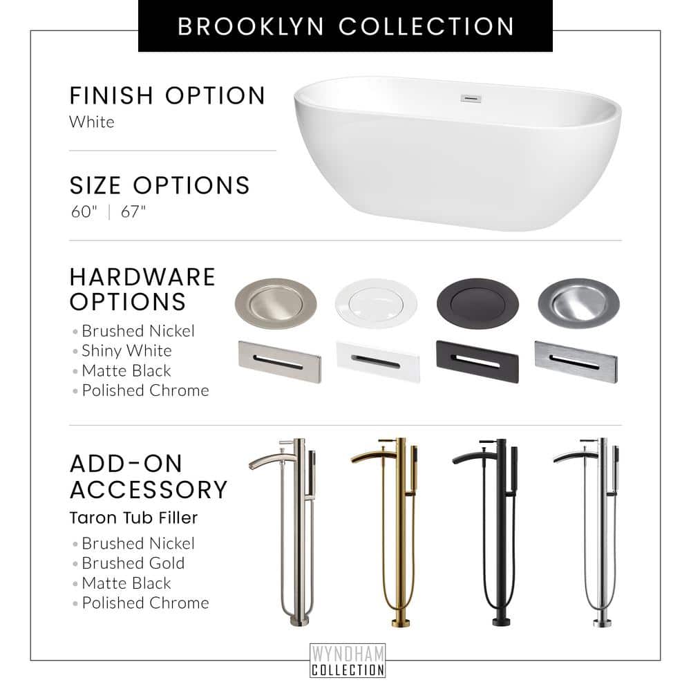 Wyndham Collection Brooklyn 60 in. Acrylic Freestanding Bathtub with Chrome Trim