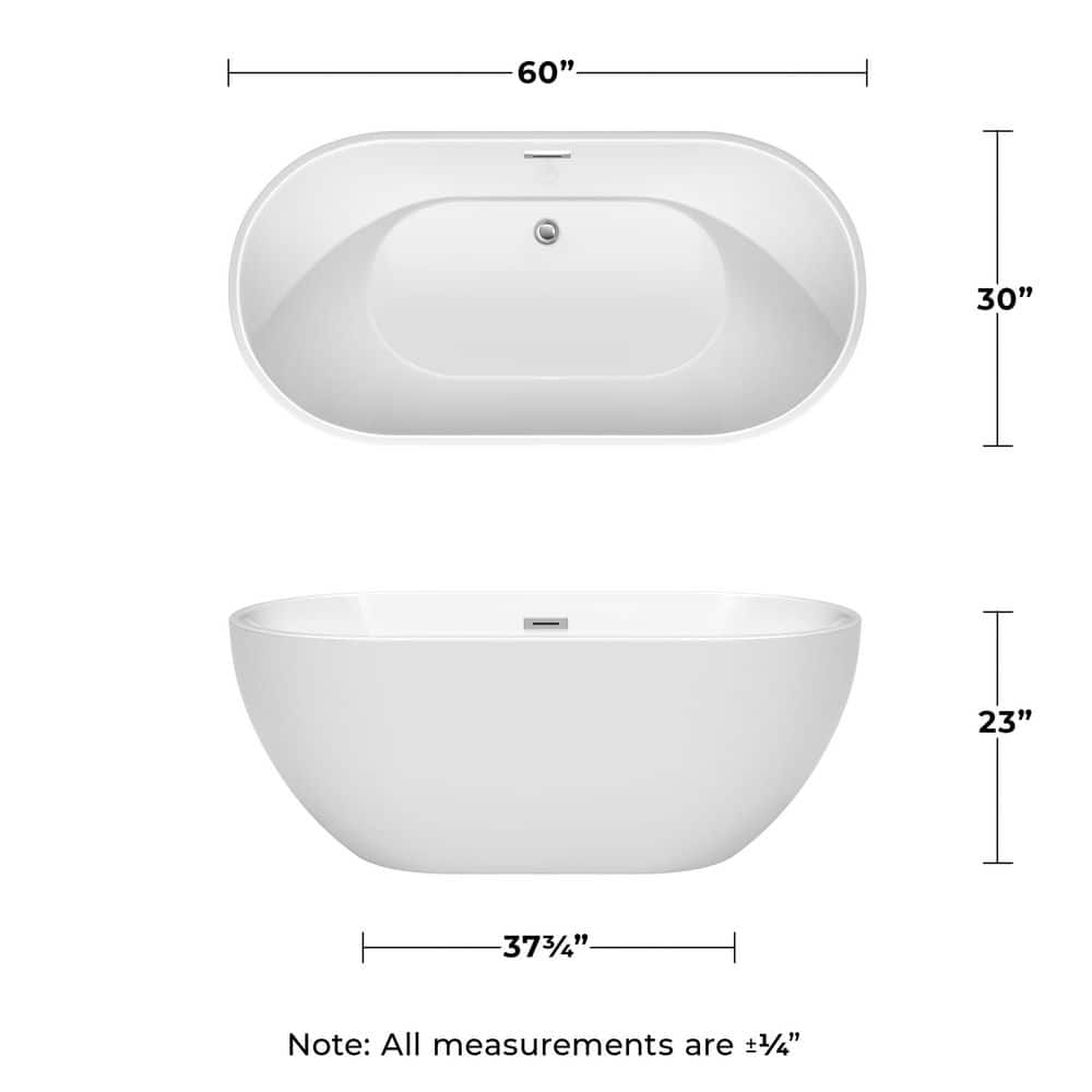 Wyndham Collection Brooklyn 60 in. Acrylic Freestanding Bathtub with Chrome Trim