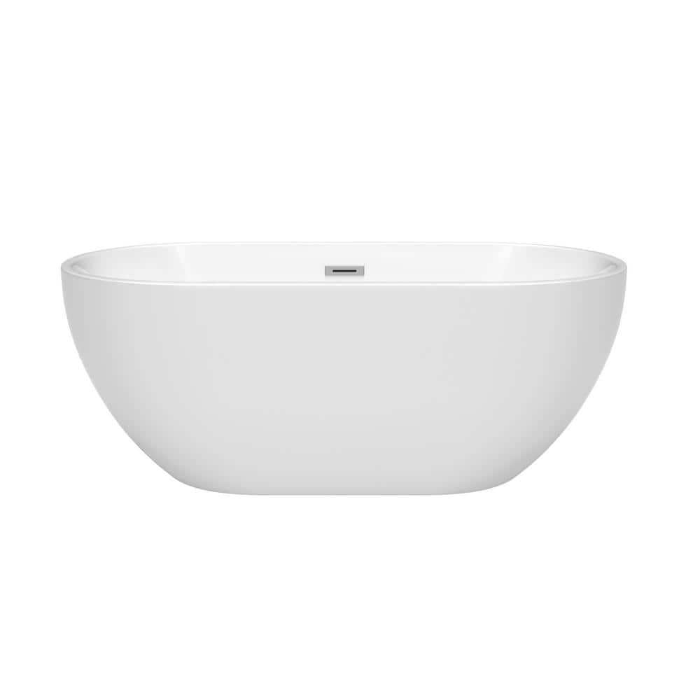 Wyndham Collection Brooklyn 60 in. Acrylic Freestanding Bathtub with Chrome Trim