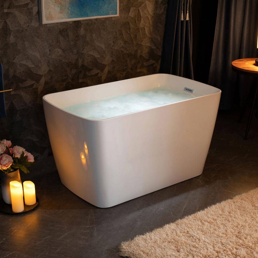 WOODBRIDGE Cube 48 in. x 27.5 in. Acrylic Flat Bottom Soaking Bathtub with Reversible Drain in White with Polished Chrome
