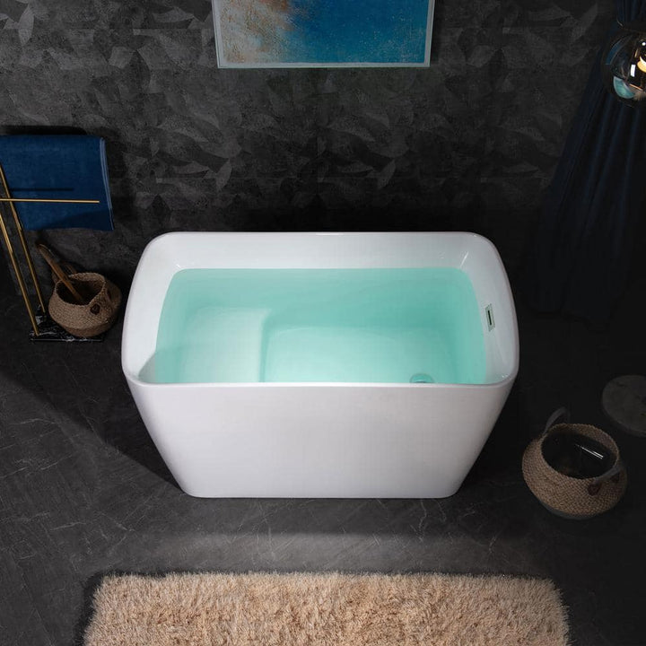 WOODBRIDGE Cube 48 in. x 27.5 in. Acrylic Flat Bottom Soaking Bathtub with Reversible Drain in White with Polished Chrome