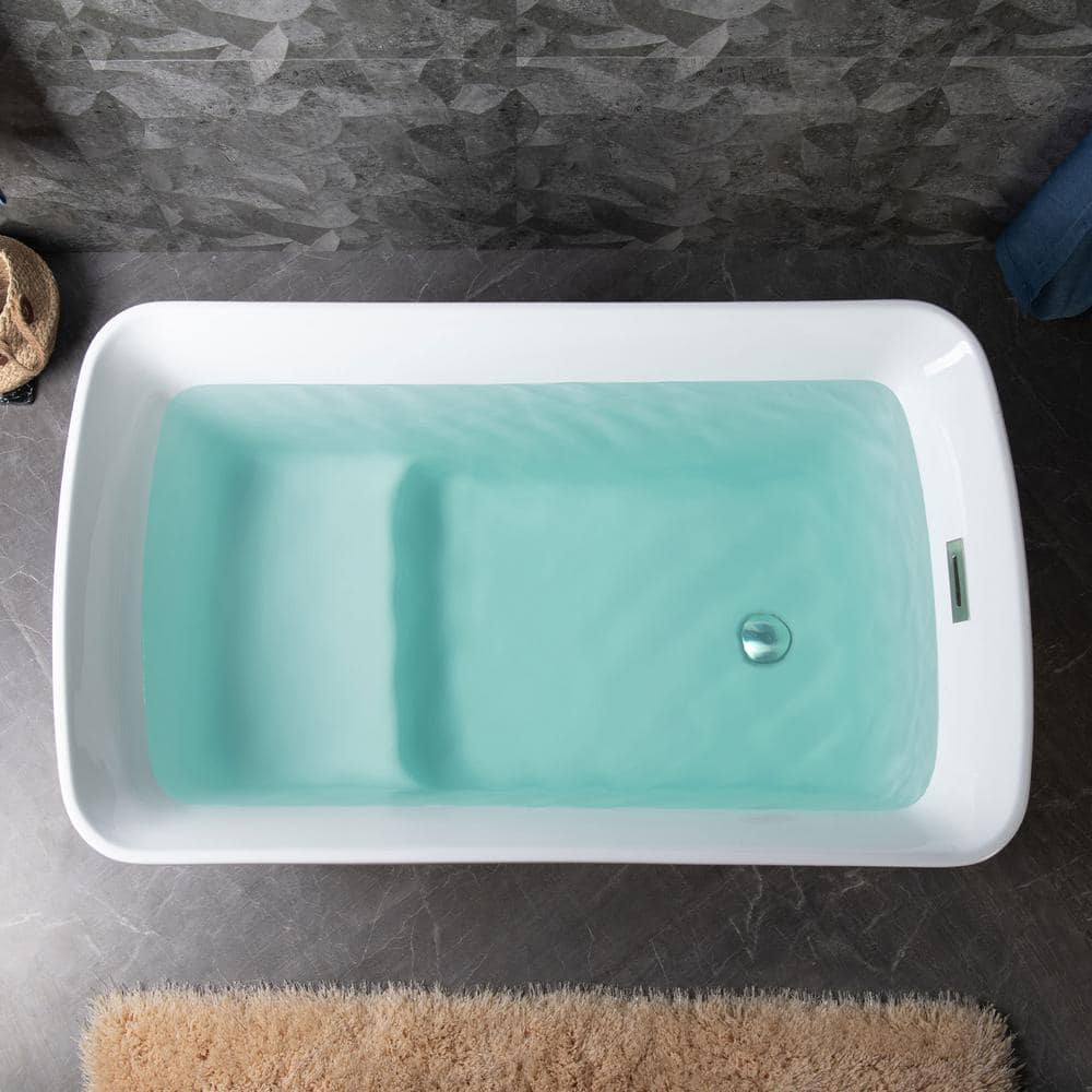 WOODBRIDGE Cube 48 in. x 27.5 in. Acrylic Flat Bottom Soaking Bathtub with Reversible Drain in White with Polished Chrome