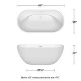 Wyndham Collection Brooklyn 60 in. Acrylic Freestanding Bathtub in White with Shiny Trim