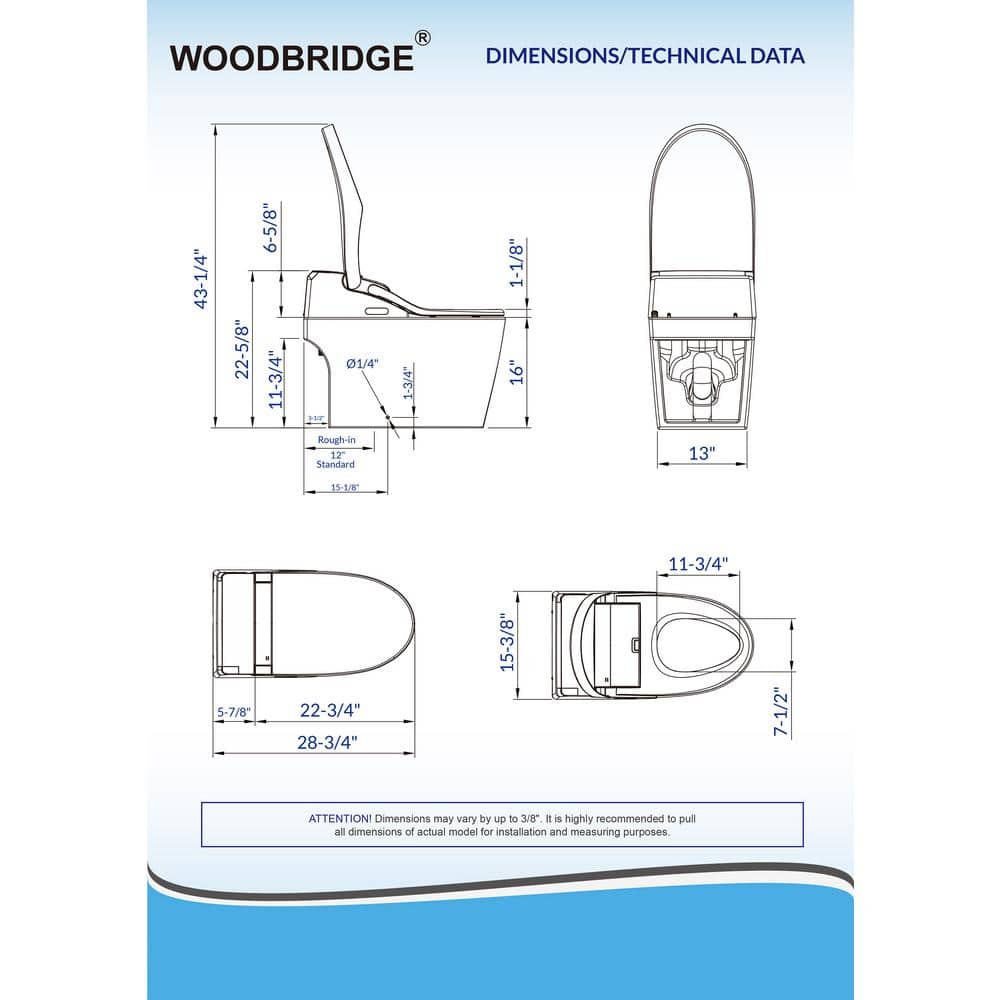 WOODBRIDGE Venezia Intelligent Elongated Smart Bidet Toilet with Auto Features