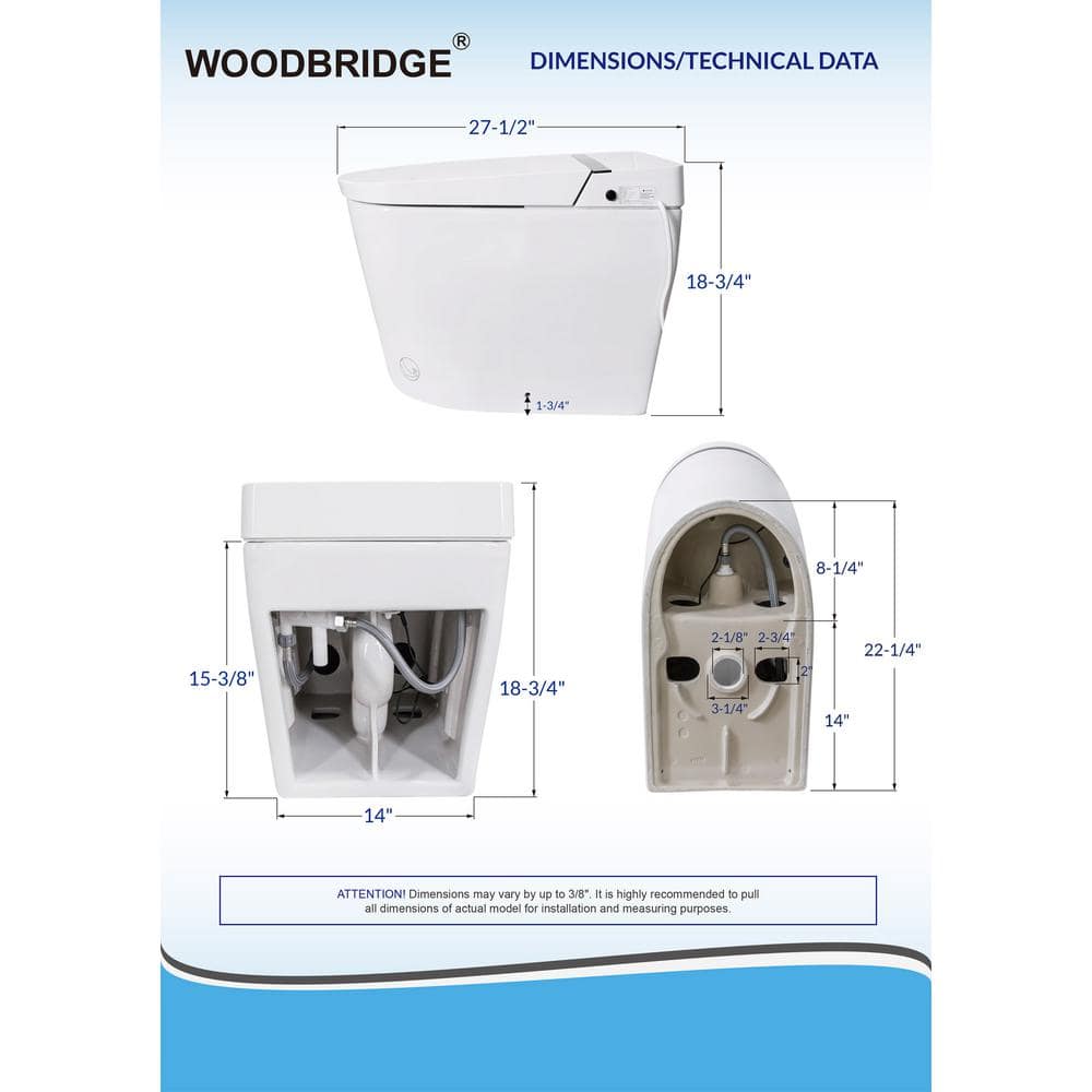 WOODBRIDGE Nutley Dual Flush Smart Bidet Toilet 1.28 GPF in White with Auto Features