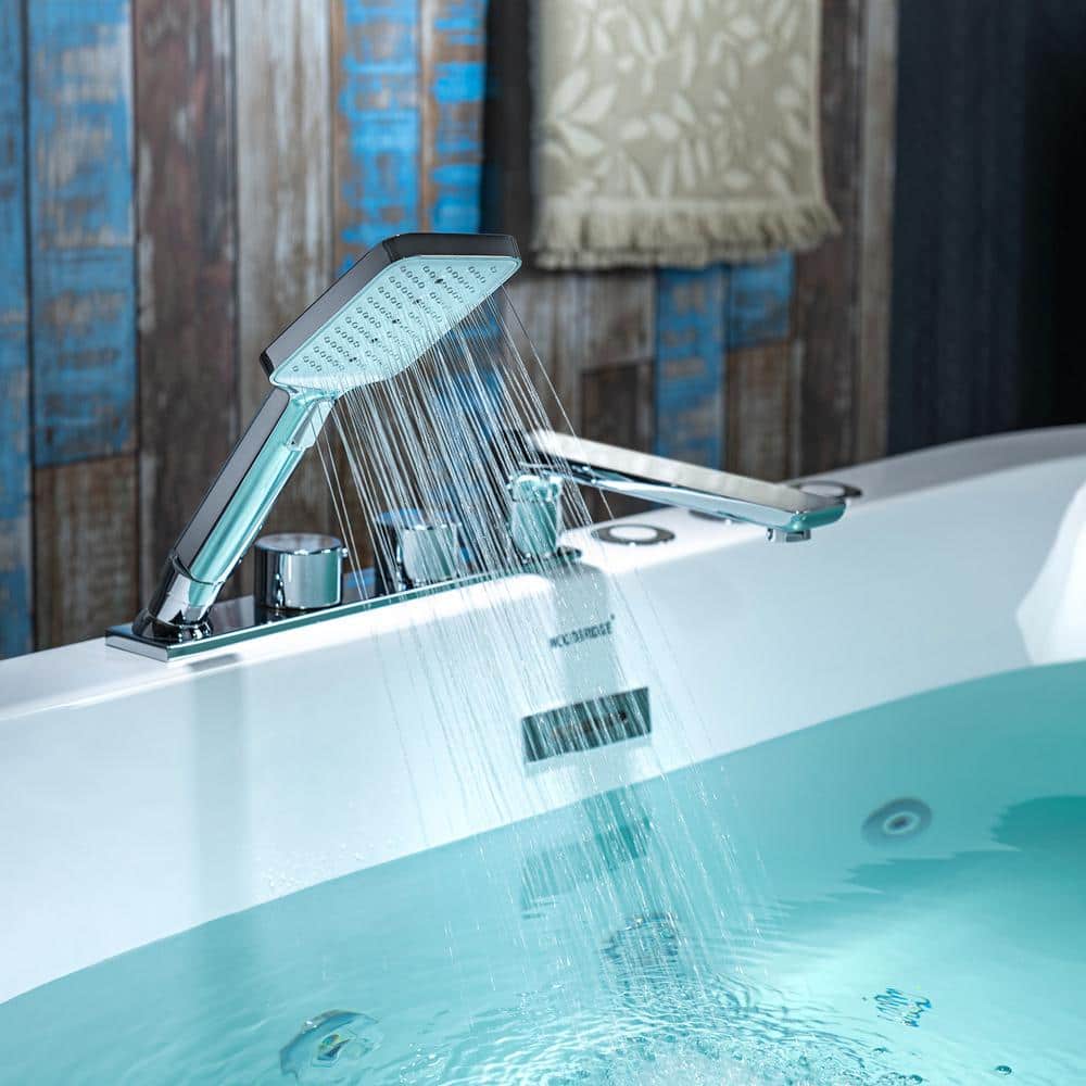 WOODBRIDGE 67 in. Acrylic Flatbottom Whirlpool & Air Bathtub with Inline Heater, Tub Filler, Drain and Overflow – White