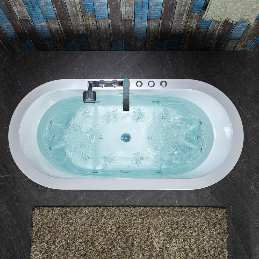 WOODBRIDGE 67 in. Acrylic Flatbottom Whirlpool & Air Bathtub with Inline Heater, Tub Filler, Drain and Overflow – White