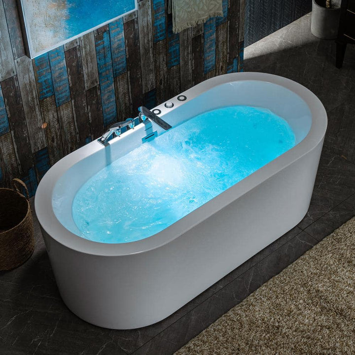 WOODBRIDGE 67 in. Acrylic Flatbottom Whirlpool & Air Bathtub with Inline Heater, Tub Filler, Drain and Overflow – White