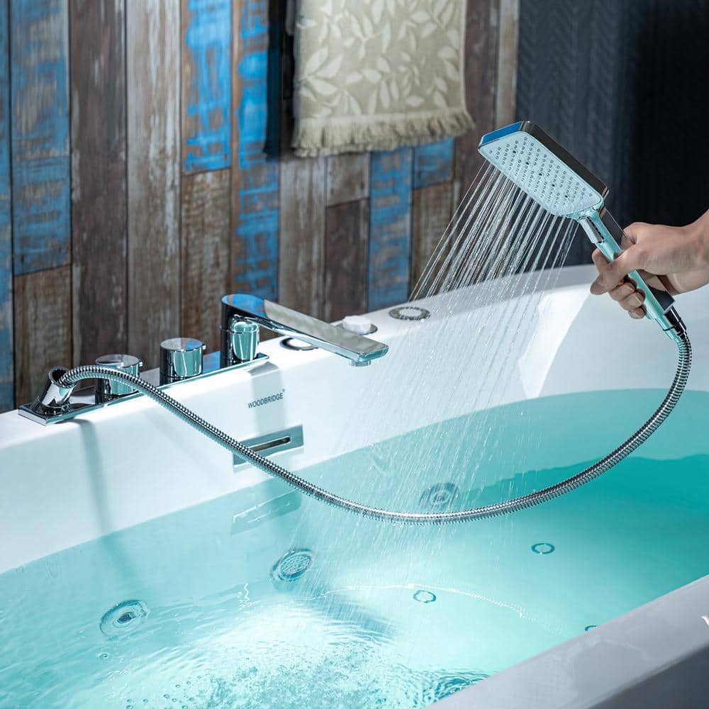 WOODBRIDGE 67 in. Acrylic Flatbottom Whirlpool & Air Bathtub with Inline Heater, Tub Filler, Drain and Overflow – White