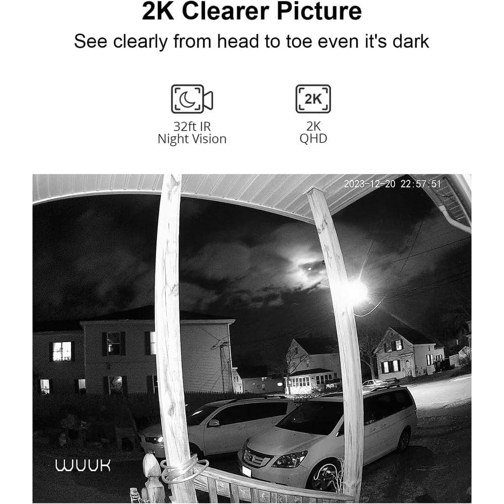WUUK 2K Wireless Smart Doorbell Camera with Night Vision and Motion Detection