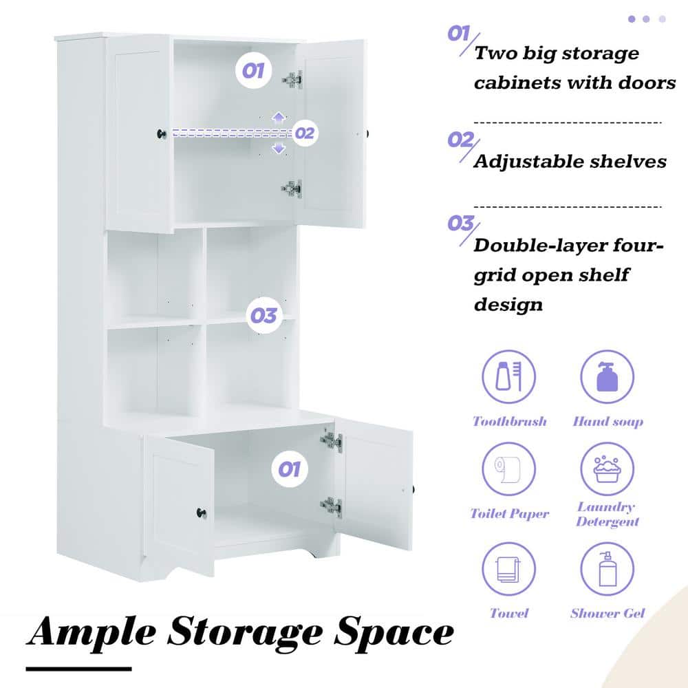 Wyndham Collection Modern White Linen Cabinet with Doors and Shelves, 31x16x67 Inches