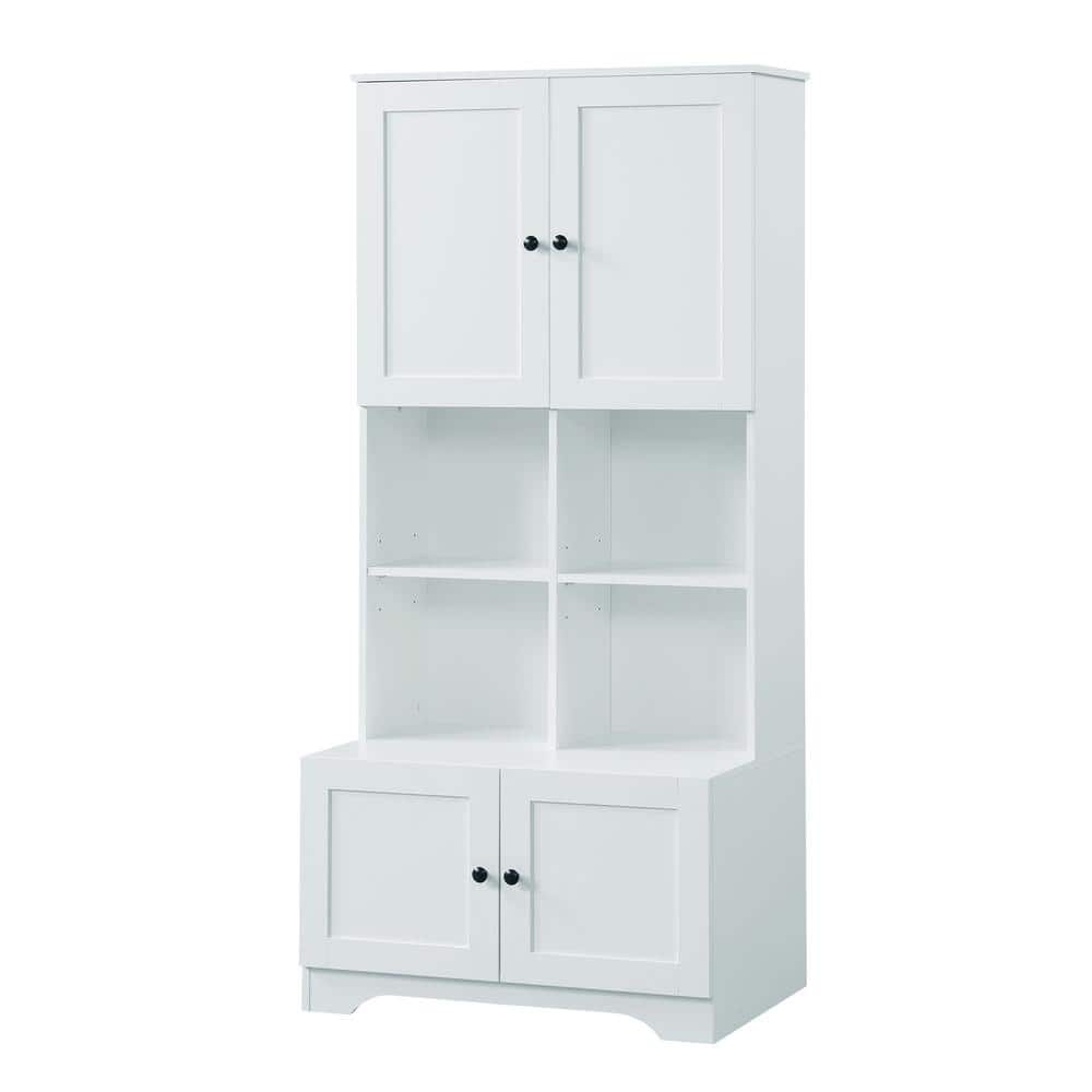 Wyndham Collection Modern White Linen Cabinet with Doors and Shelves, 31x16x67 Inches