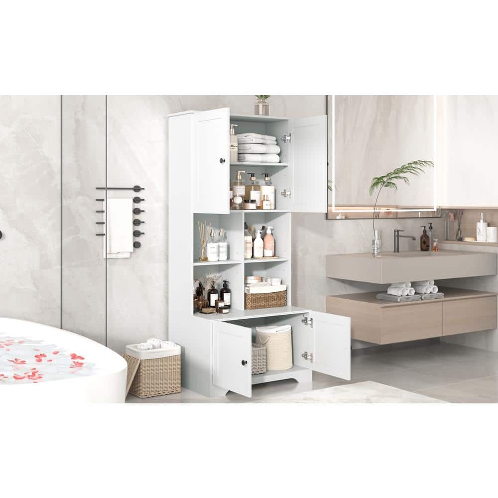 Wyndham Collection Modern White Linen Cabinet with Doors and Shelves, 31x16x67 Inches