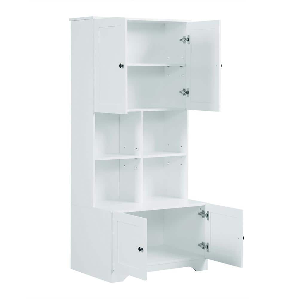 Wyndham Collection Modern White Linen Cabinet with Doors and Shelves, 31x16x67 Inches