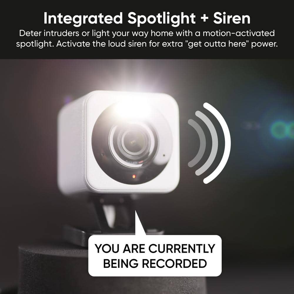 Wyze Cam v4 Wi-Fi 2.5K QHD Indoor/Outdoor Plug-In Smart Home Security Camera, Color Night Vision, 2-Way Audio (White)