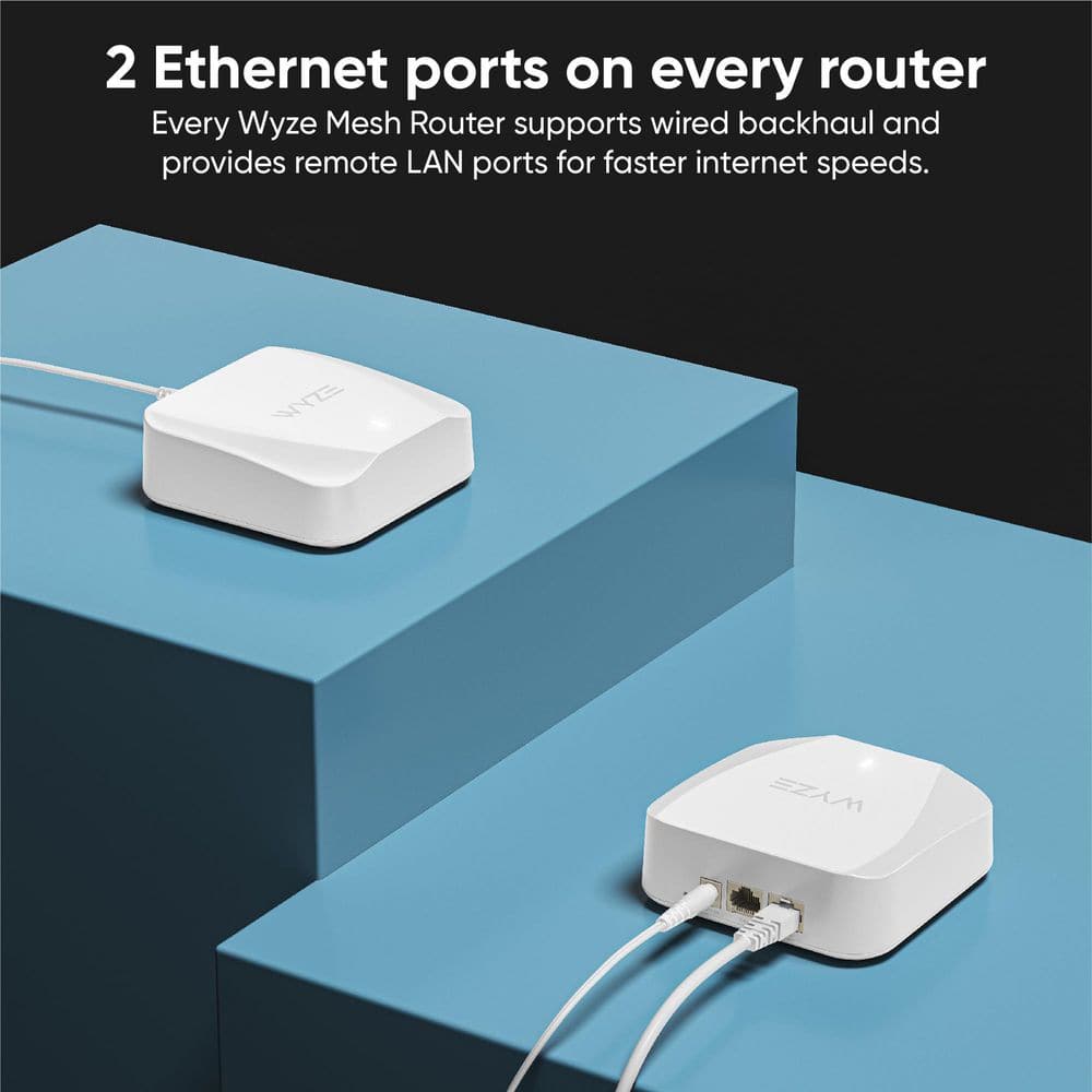 Wyze AX3000 Dual-Band Wi-Fi 6 Mesh, Covers 3000 Sq. ft, Replaces Router +Extender, Wired Backhaul, 2x 1 Gbps ports (2-pack)