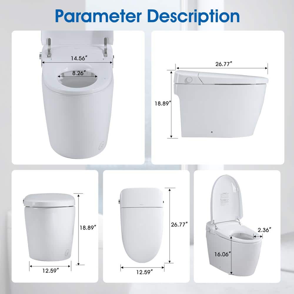 YASINU Tankless Elongated Electric Smart Toilet with Adjustable Bidet Seat, Auto 1.1/1.6 GPF