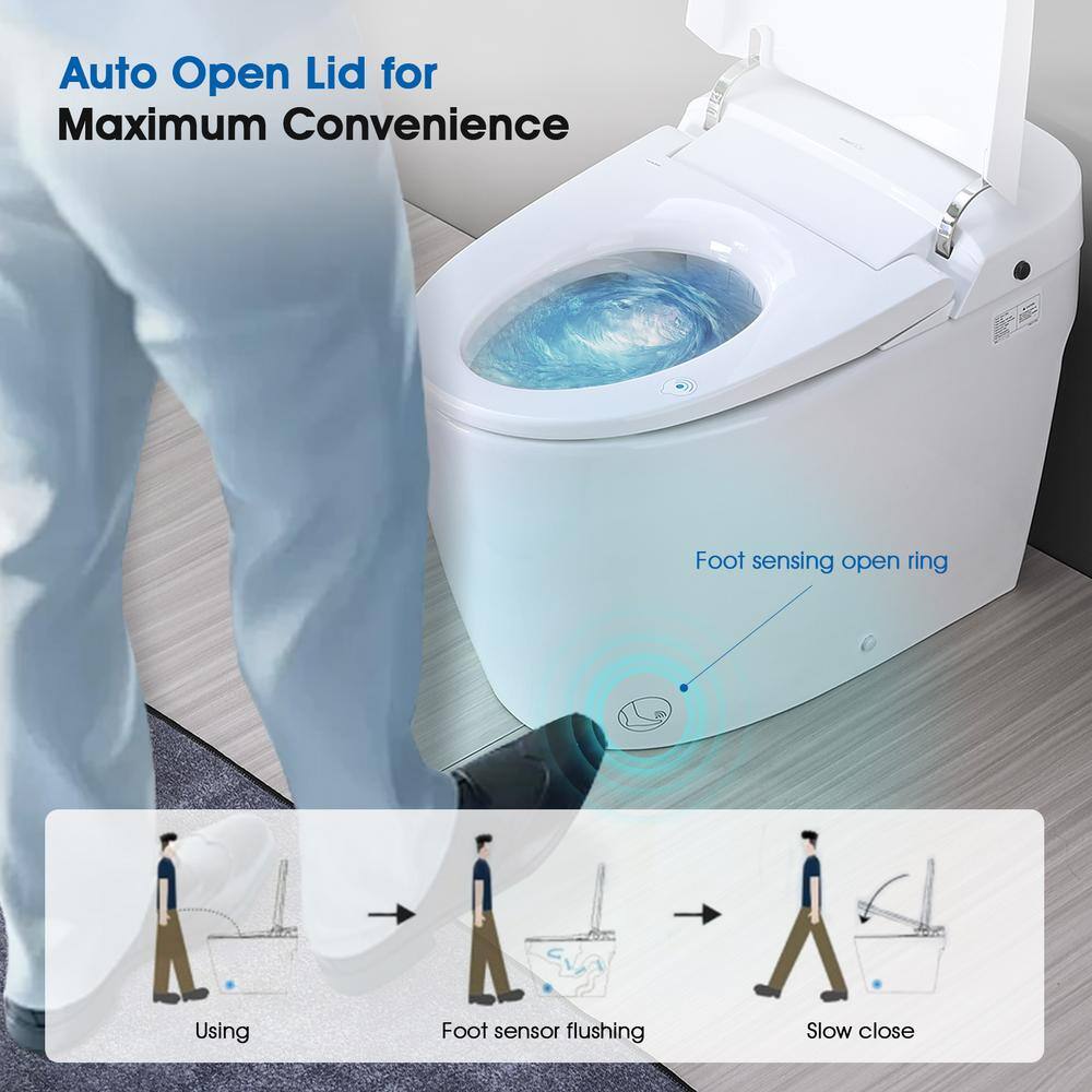 YASINU Tankless Elongated Electric Smart Toilet with Adjustable Bidet Seat, Auto 1.1/1.6 GPF
