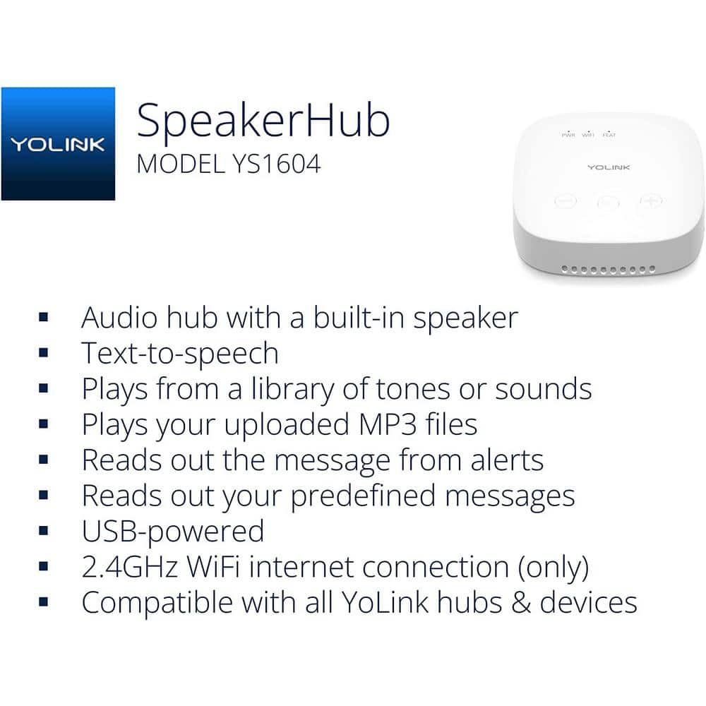 YoLink Smart Home Speaker Hub, Plays Tones/Alarms and Your Text-to-Speech Custom Messages, Voice Announcements