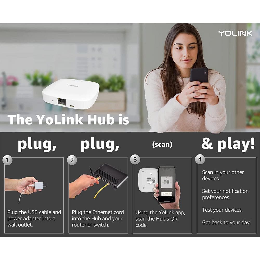 YoLink Hub Central Controller Only for Smart Home Devices, 1/4 Mile Range Smart Hub LoRa Enabled Smart Home Automation Hub