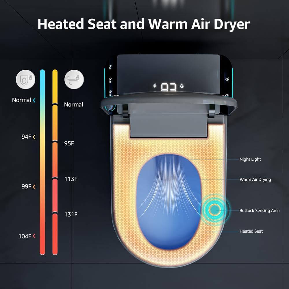 Yulika Smart Bidet Toilet with Auto Open/Close Lid, Heated Seat & LED Display