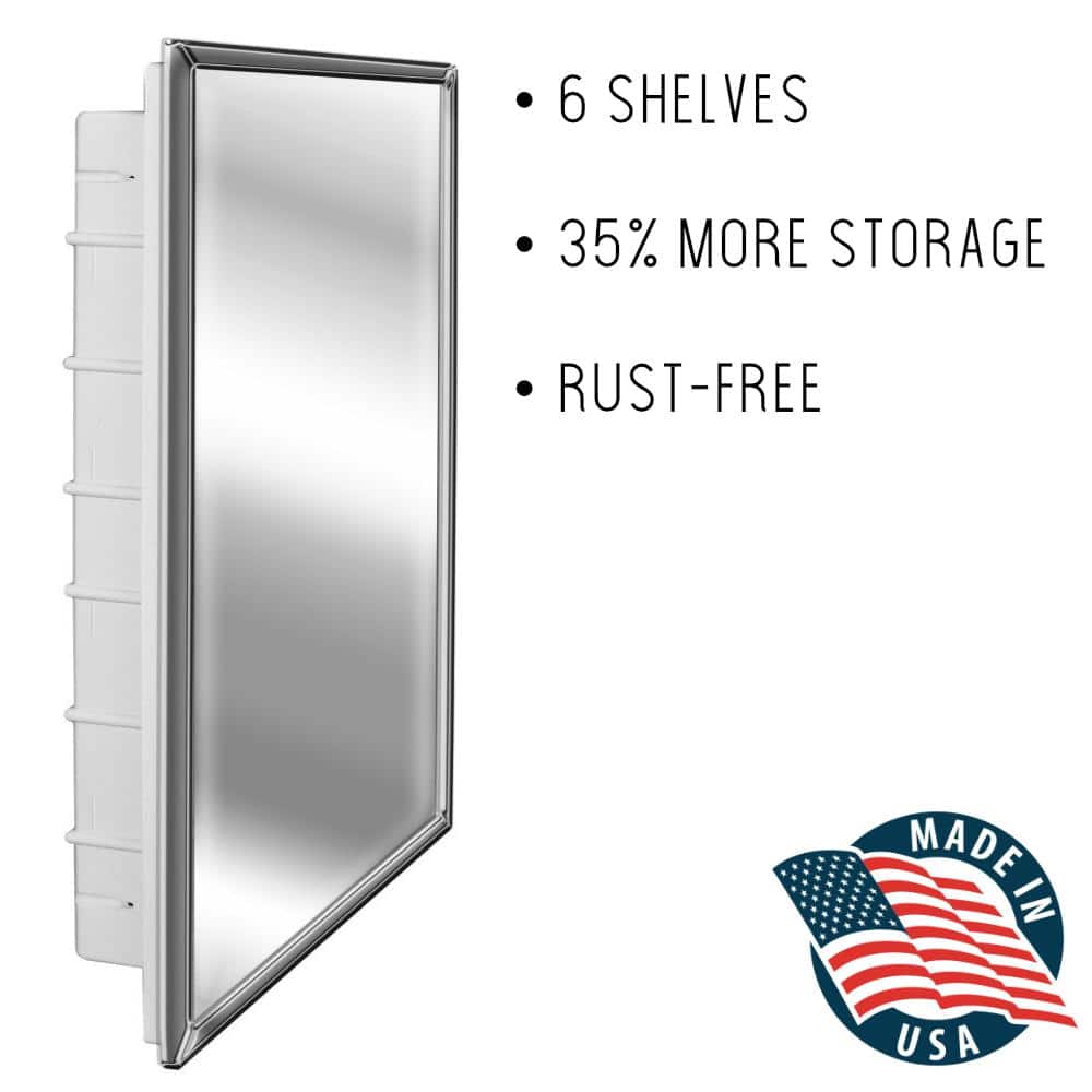 ZACA SPACECAB Regulus 16 in. x 26 in. x 3-1/2 in. Framed Recessed 1-Door Bathroom Medicine Cabinet with 6-Shelves and Chrome Frame